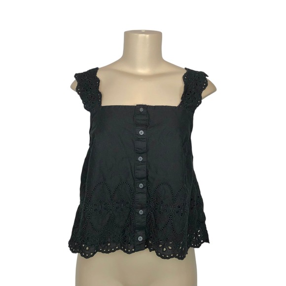 GAP Tops - Gap 100% Cotton Eyelet Lace Button Up Crop Tank Top Small Boho Cowgirl Western